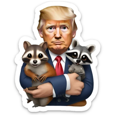 Donald trump holding a squirrel and raccoon  sticker