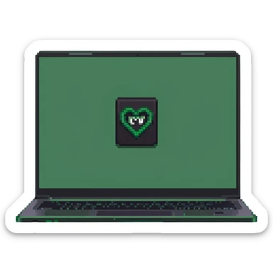 a green laptop having a logo that says cmv on the back of it sticker