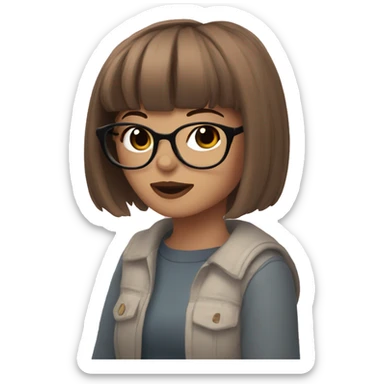 egirl with brown hair and bangs and glasses sticker