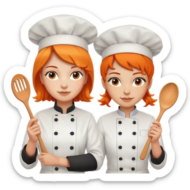Dos chicas chef, una pelinaranja de pelo lacio y otra con pelo negro con rulos sticker