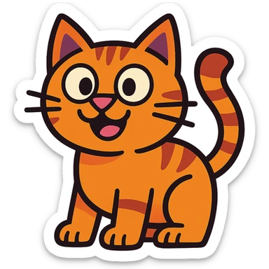 playful cartoon cat, exaggerated features, cute and friendly expression sticker