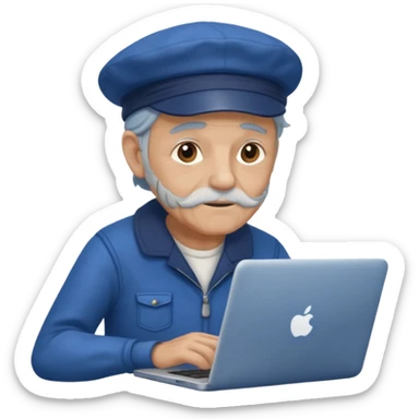 old sailor with a laptop, sailor wearing a blue cap sticker