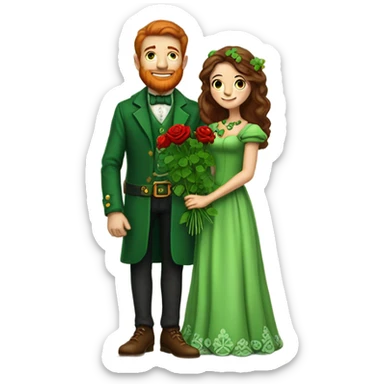 A little leprechaun, giving red roses and clovers, to a very tall brown haired queen sticker
