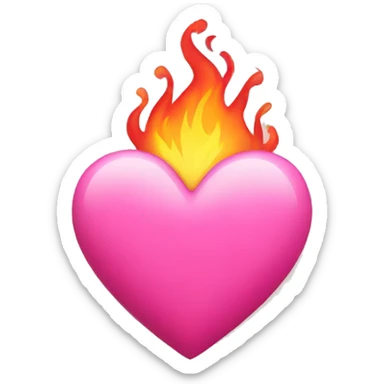pink heart with fire sticker