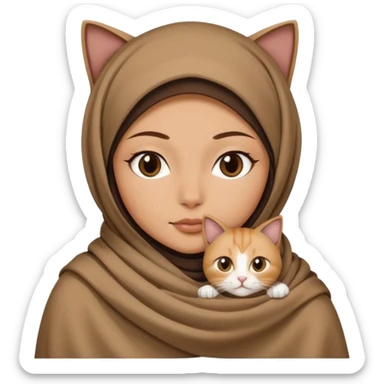 Kediyle hijab bayan yanyana kahve battaniye sticker