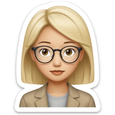 asian looking female with slight blonde hair with eye glasses, fair complexion not that pointed nose but slighty little eye please sticker