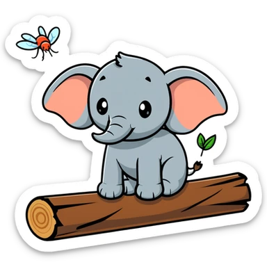 An elephant fly gnawing a log like a beaver sticker