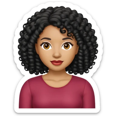 Memoji-style emoji of a Black woman with light skin and black curly hair, friendly expression, simple background, Apple emoji style sticker