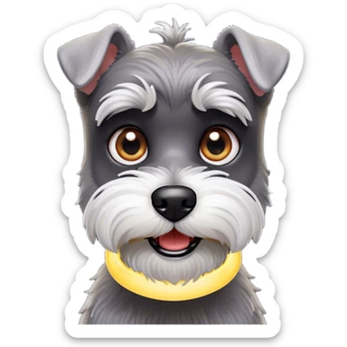 Cinematic Comical Miniature Schnauzer Portrait Emoji, Head tilted dramatically with a comically shocked expression and large, animated eyes, featuring a sharply defined salt-and-pepper fur with exaggerated, humorous eyebrows, simplified yet hilariously detailed, glowing with a bold, playful radiance, high shine, exuding a spirited and cheeky charm, styled with a soft glowing outline, capturing the essence of a Miniature Schnauzer that appears ready to dash into a burst of comic energy! sticker