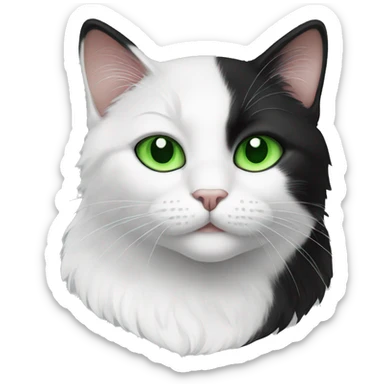 white and black cat with green eyes sticker