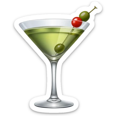 martini with 3 olives. liquid should be a bit more of a clear color. tiny hue of green sticker