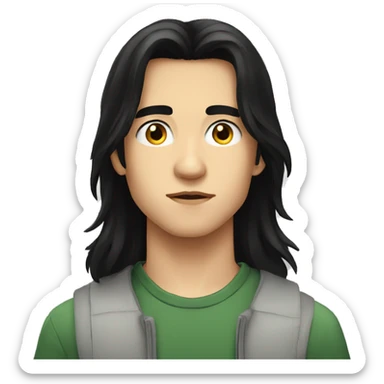 european teenager boy long black hair serious face sticker
