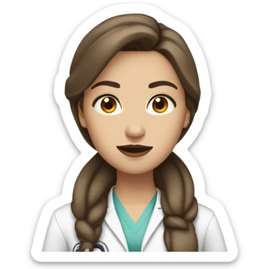 pretty Female doctor long straight brown hair amber eyes and red lips  sticker