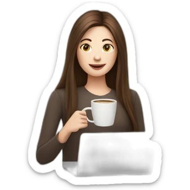 woman with long straight brown hair and pale skin throws laptop and a coffee mug in the air sticker