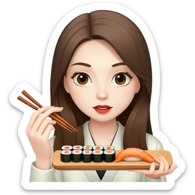 pale brunette girl with long eating sushi sticker