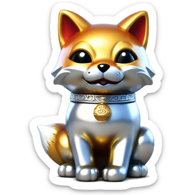 fully chrome fox statue in the form of maneki neko sticker