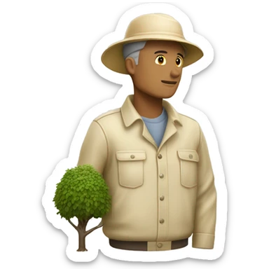 gardener pith helmet beige jacket trees sticker