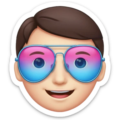 smiling face with aviator glasses with gradient pink to blue lenses sticker