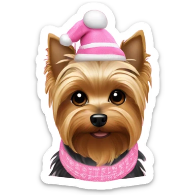 Yorkie dog wearing a pink Christmas sweater sitting down sticker