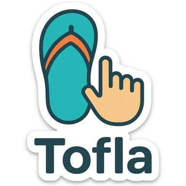 Add the text 'Tofla' clearly and simply on the icon in a concise and clear icon style with transparent background. sticker