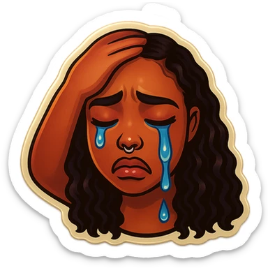 Crying Tears rolling down face 
Mouth Pout
one hand on head 
head down
 sticker