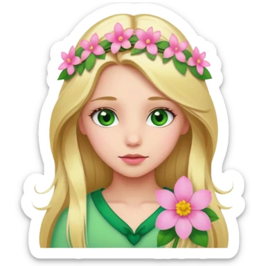 Girl profile picture with long blonde hair and green eyes and a flower in her hair sticker