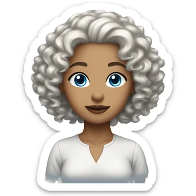 woman light skin tone silver curly hair blue eyes sticker
