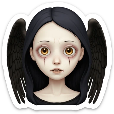 Skinless angel face, exposed bone and sinew, hollow eyes, dark gothic icon sticker