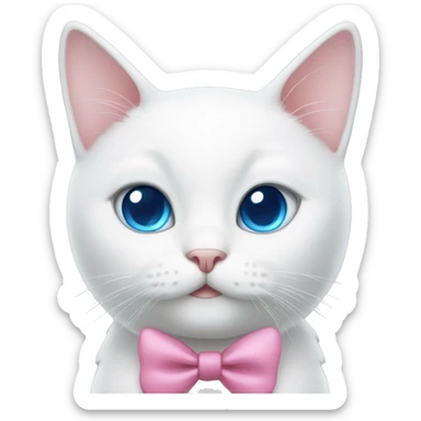 white cat with a pink bow and blue eyes sticker