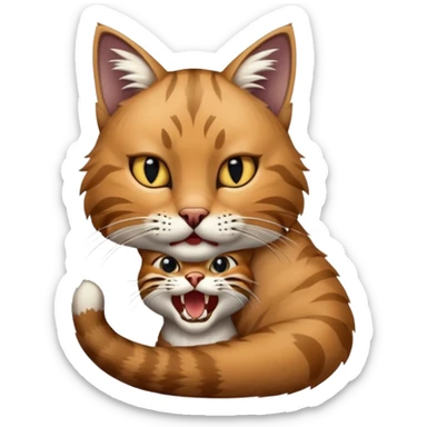 a cat biting the bobcats neck  sticker