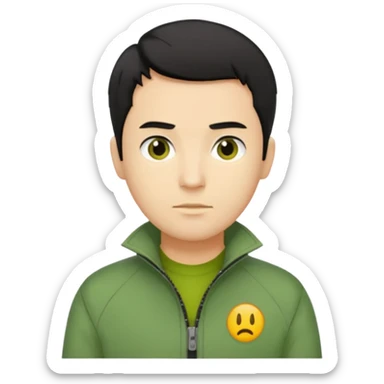 A yellow skintone man wearing a zipped up green jacket sticker