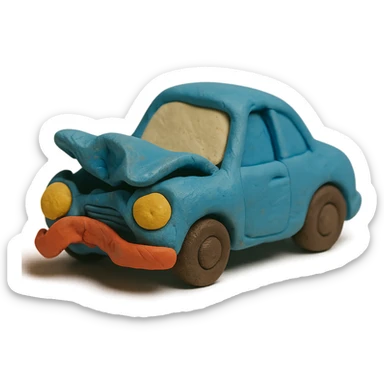 claymation style crashed car sticker