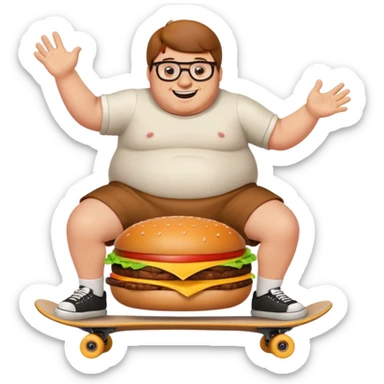 Peter griffin riding a skateboard shaped like a burger sticker