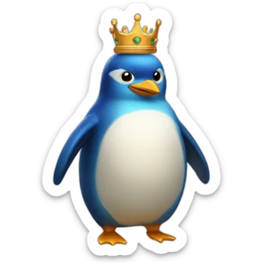 kawaï blue pudgy penguin wearing a golden crown sticker
