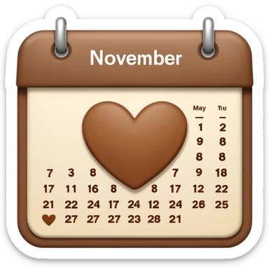 .make a November  1-30 2025 mini calendar with right brown hearts with cream colored dates wi rounded cornersI 
 sticker