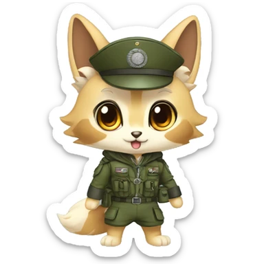 Anthro Chibi-style-Fur-Sona-Fakémon with a military outfit Full Body sticker