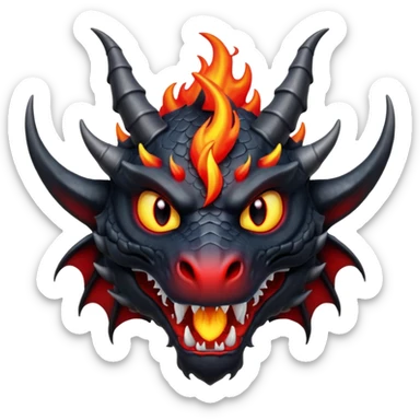 A black dragon with red flamings eyes and great black horns. sticker