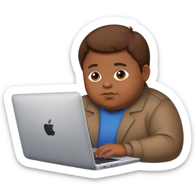 fat brown kid with brown hair using laptop sticker