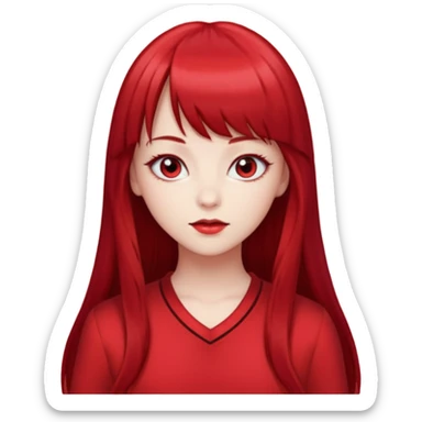 beautiful girl with red velvet long hair and straight bangs, red eyes and red clothes sticker