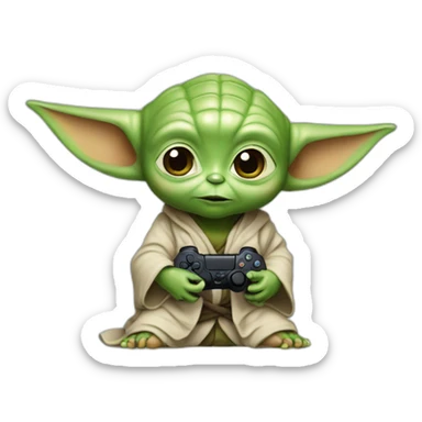 Bébé Yoda qui joue a la Playstation sticker