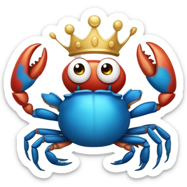 Crab wearing crown with hands up sticker