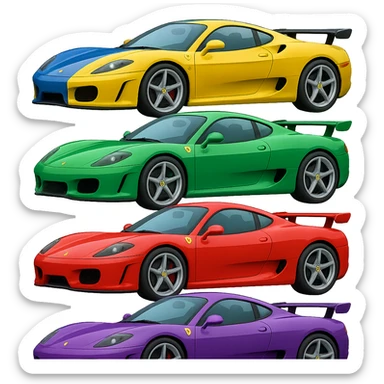 Add one more similar sport car to this image, so there are a total of four cars, detailed and stylized in 3D emoji style. Keep the 3D emoji style look and feel, no background. sticker