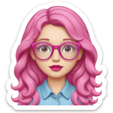 Alta , cabelo grande ondulado , óculos rosa , labios rosados , pele clara sticker