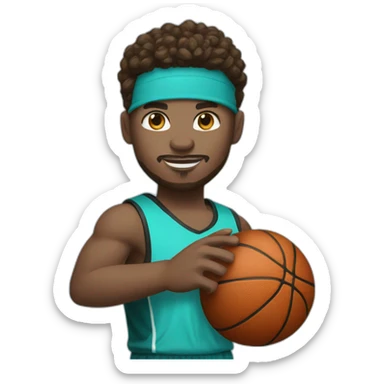 white basketball player with blue eyes and brown hair and a turquoise equipment and a basketball in his hand sticker
