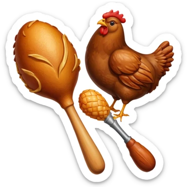 a steak shape beside a stylized chicken drumstick sticker