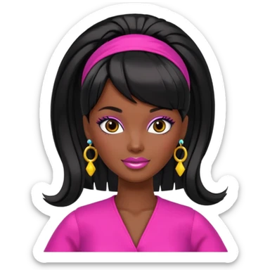 Dark Black barbie with ponytail and swoop bang sticker
