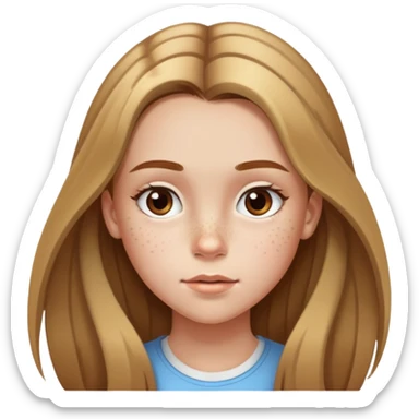 13 year old girl with long brown hair with blonde highlights, freckles, big forehead and nice lips sticker