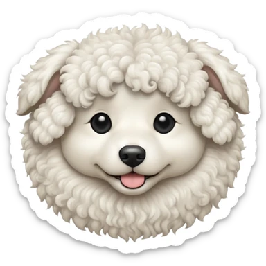 white curly haired dog with black eyes  sticker