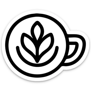 black cappuccino coffee simple icon, focus on cup and foam art, no text sticker