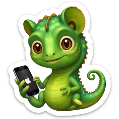 Chameleon using an iPhone sticker